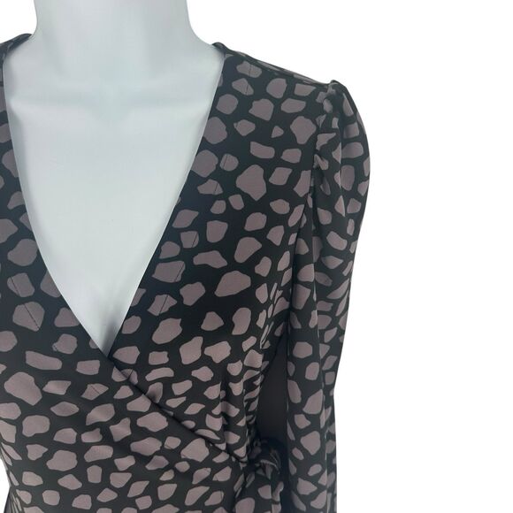 Ann Taylor Dress Womens Petite 2 Black Print Wrap Long Sleeve Jersey Knit NEW - Picture 7 of 16